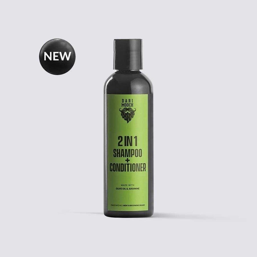Bottle of shampoo & conditioner set on bathroom shelf