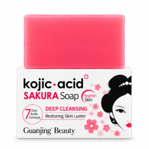 Kojic acid soap orange bar beside its white and red 7 Days Quick face and body packaging