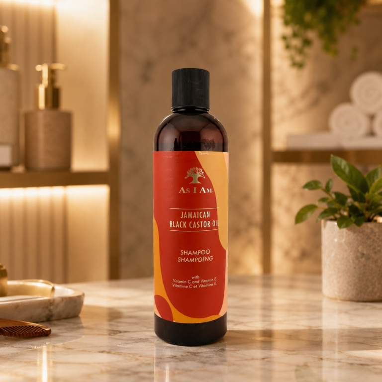 Stylish shampoo by marble countertop