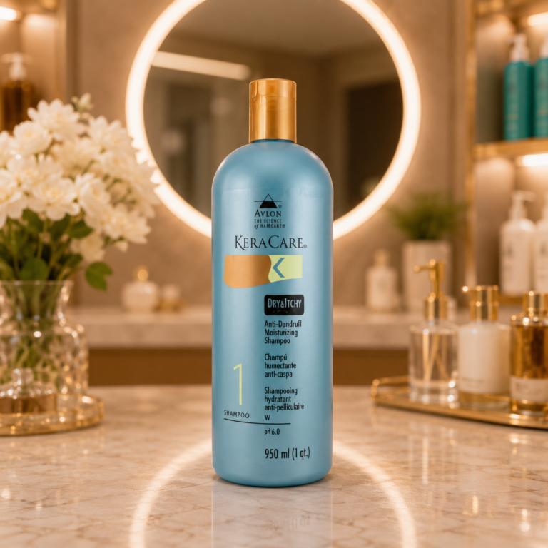 Elegant shampoo bottle on marble countertop