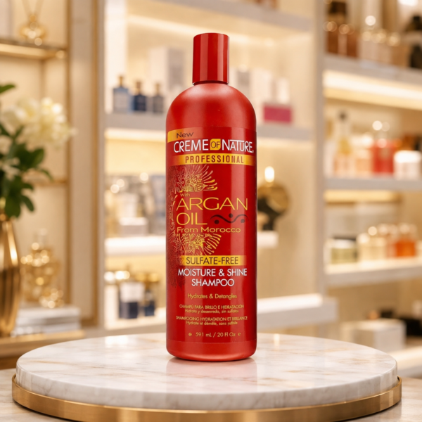 Luxury shampoo on marble pedestal