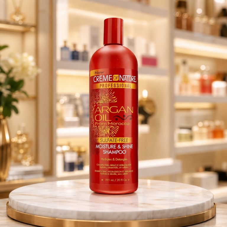 Luxury shampoo on marble pedestal