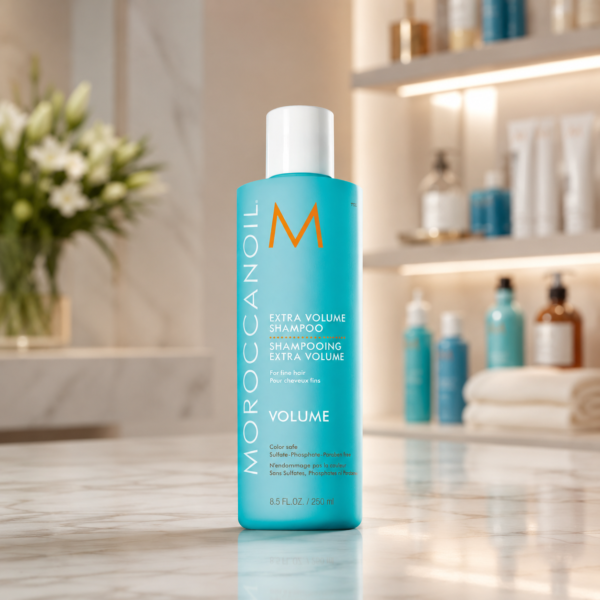 Luxury shampoo in modern vanity setting
