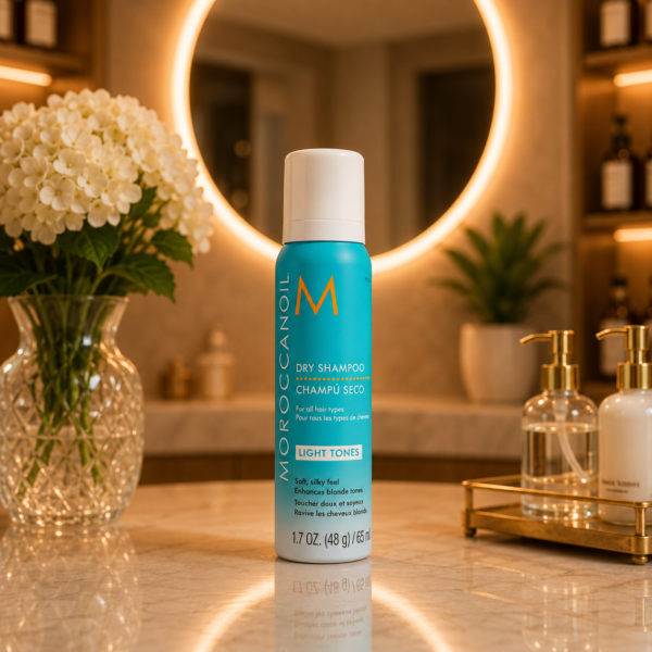 Elegant beauty product in luxe bathroom