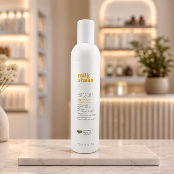 Organic Argan shampoo in serene setting