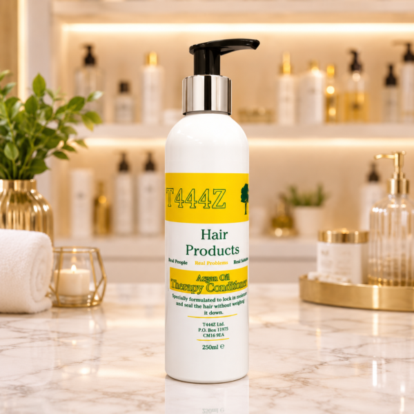 Elegant hair care display with golden accents