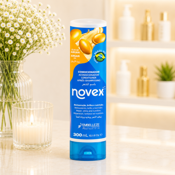 Novex conditioner in a serene bathroom setting