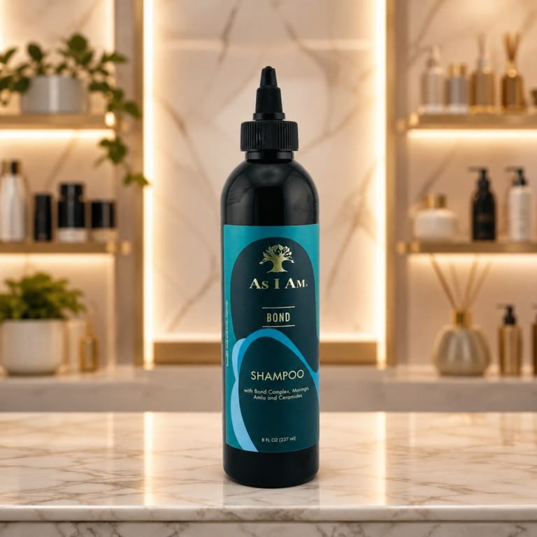 Elegant shampoo display on marble counter