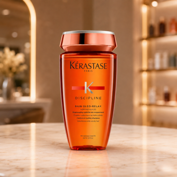 Elegant shampoo bottle in salon setting