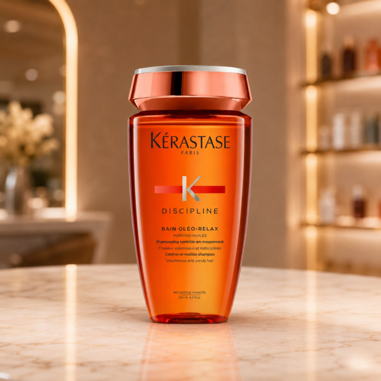 Elegant shampoo bottle in salon setting