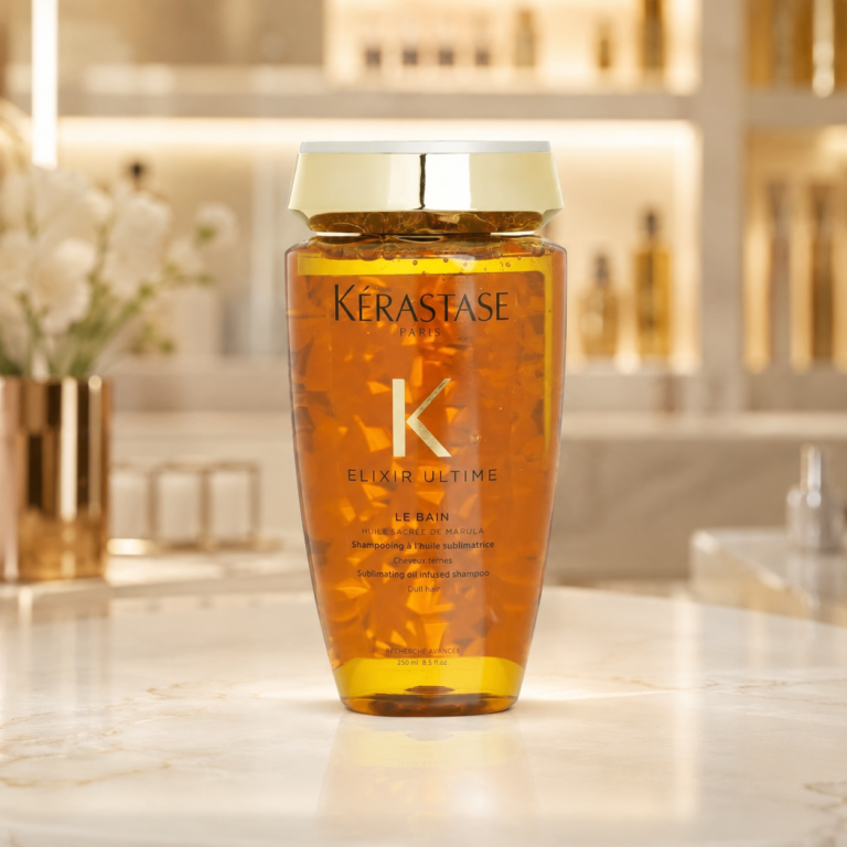 Luxury shampoo in elegant bathroom setting