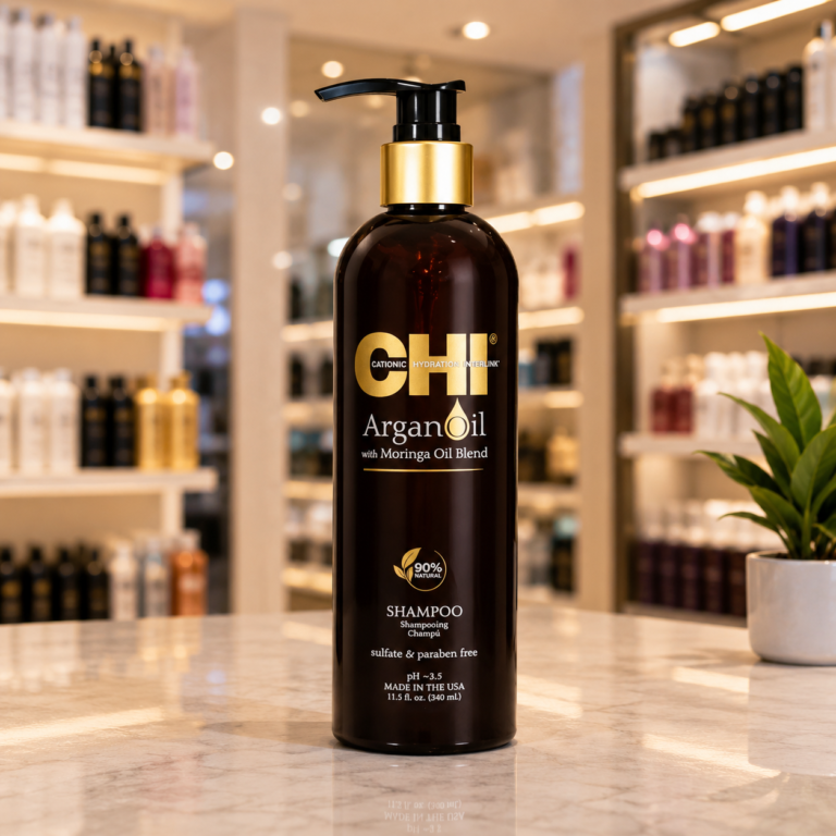 Shampoo bottle in a polished boutique setup