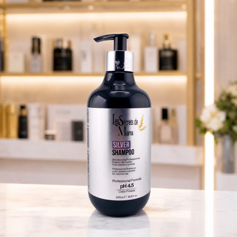 Elegant shampoo bottle on marble countertop