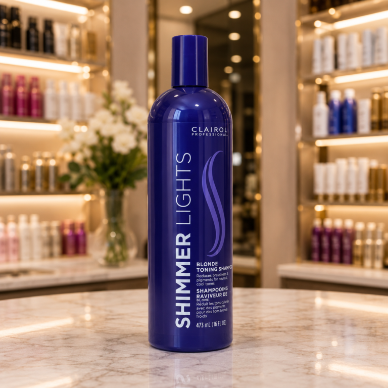 Shimmer Lights shampoo on marble countertop