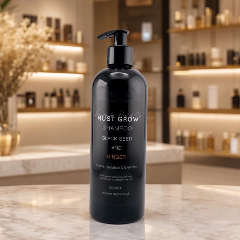 Elegant black shampoo bottle display