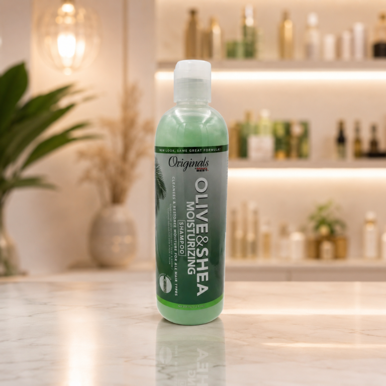 Elegant shampoo on marble countertop