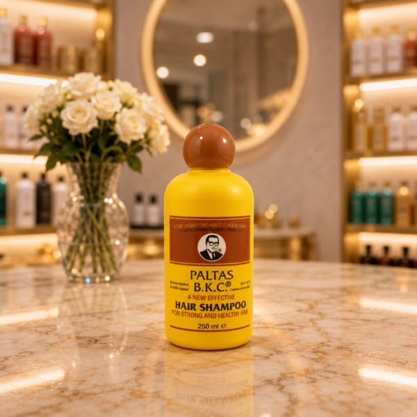 Luxury shampoo bottle on marble counter