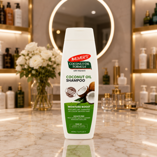 Luxury coconut shampoo in vanity setting