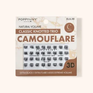 POPPY & IVY BEAUTY NATURAL VOLUME Individual  CLASSIC KNOTTED TRIO CAMOUFLARE SHORT 3D EXTRA BLACK ELIL39 C curl EYE LASHES