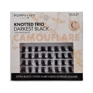 POPPY & IVY BEAUTY NATURAL VOLUME Individual  KNOTTED TRIO CAMOUFLARE EXTRA LONG 3D EXTRA BLACK ELIL40 C curl EYE LASHES