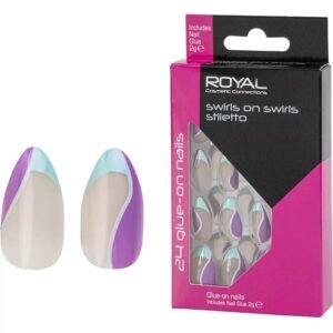 ROYAL COSMETIC CONNECTIONS SWIRLS ON SWIRLS STILETTO 24 PCS GLUE-ON NAILS(2g)