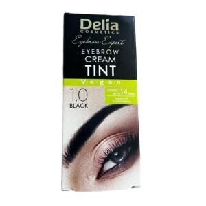“Delia Cosmetics Black Brow Tint tube and accessories”