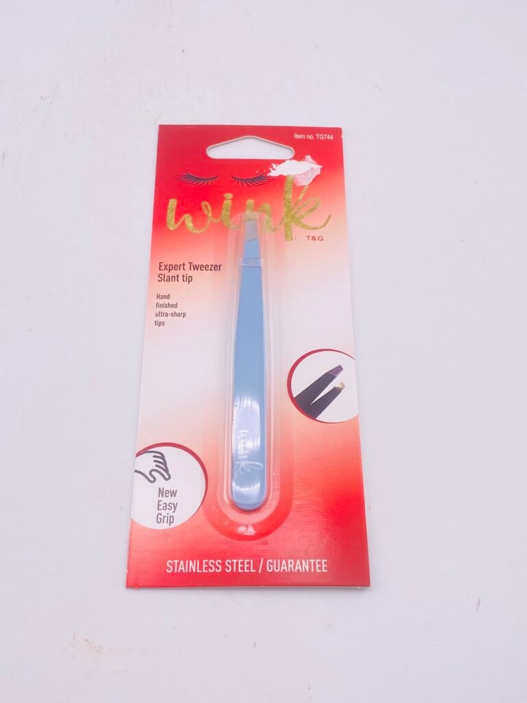 “Light blue stainless steel slant tip eyebrow tweezer TG744”