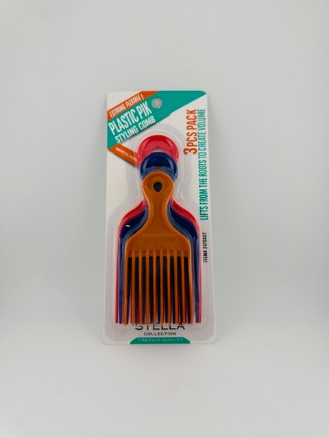 Stella’s Afto Plastic Pik Styling Comb 3PCS Pack 2470AST for detangling and styling afro and textured hair