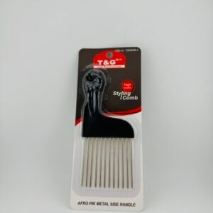 T&G Afro Pik Metal Side Handle Styling Comb TG0883BLA for lifting and detangling afro and textured hair