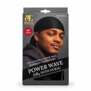 Power Wave Satin Durag Beauty Essentials BE5675BLA black durag with 40-inch tails
