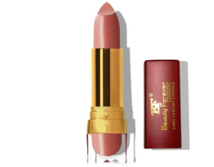 Beauty Forever Nude Lipstick LL 112 in a soft peachy-pink shade with gold-toned packaging