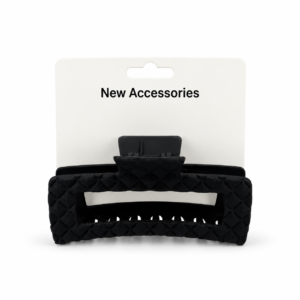 Black Textured Hair Clip rectangular claw with woven design