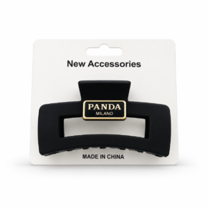 Panda Milano Hair Clip black rectangular claw clip with gold logo
