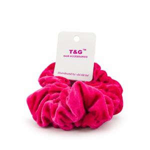 T&G Velvet Scrunchie hot pink plush fabric hair tie