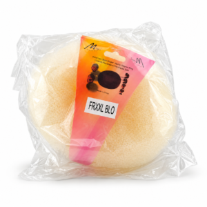XXL Blonde Hair Donut foam bun shaper in transparent packaging