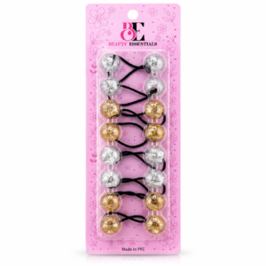 Glitter Bead Hair Ties by BE Beauty Essentials, gold and silver 8-pack