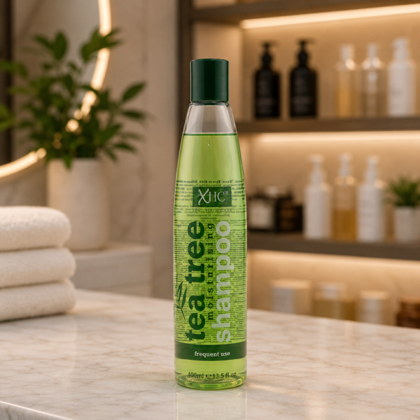 Refreshing tea tree shampoo on marble
